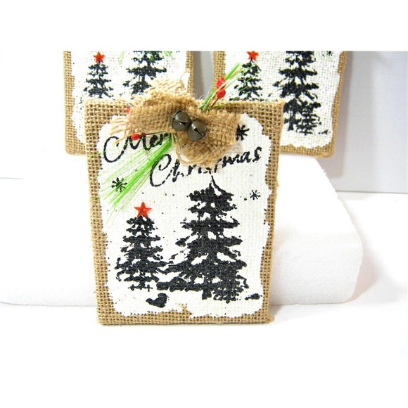 Christmas Ornaments Rustic Evergreen Tree on Burlap Holiday Wall Window Hangings - Picture 3 of 6